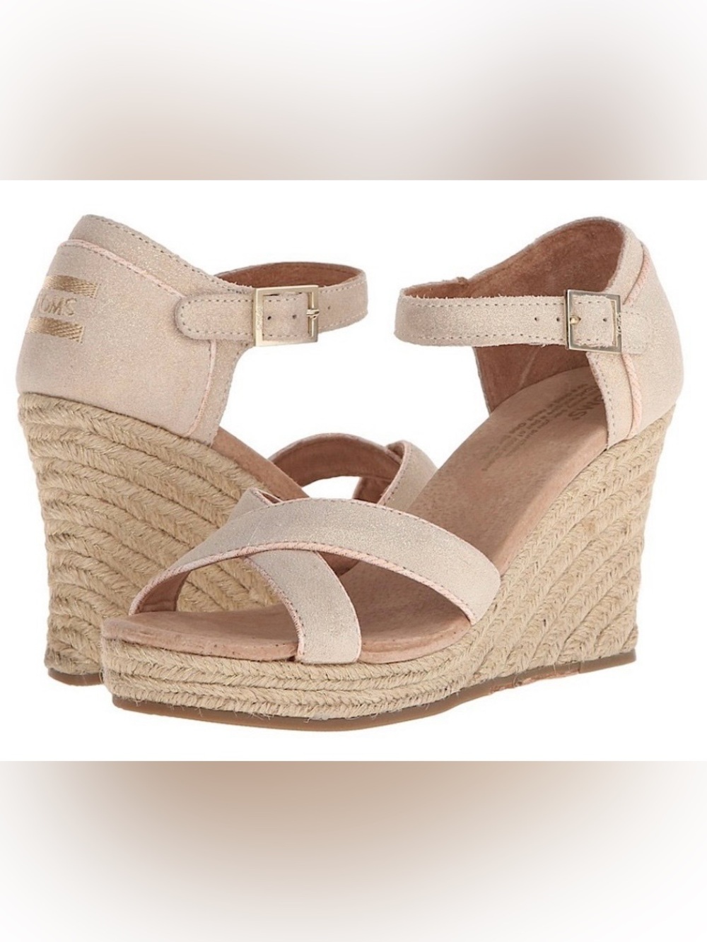Toms | Women’s Taupe Metallic Open Toe Strappy Espadrille Wedge Heel Sandals 11